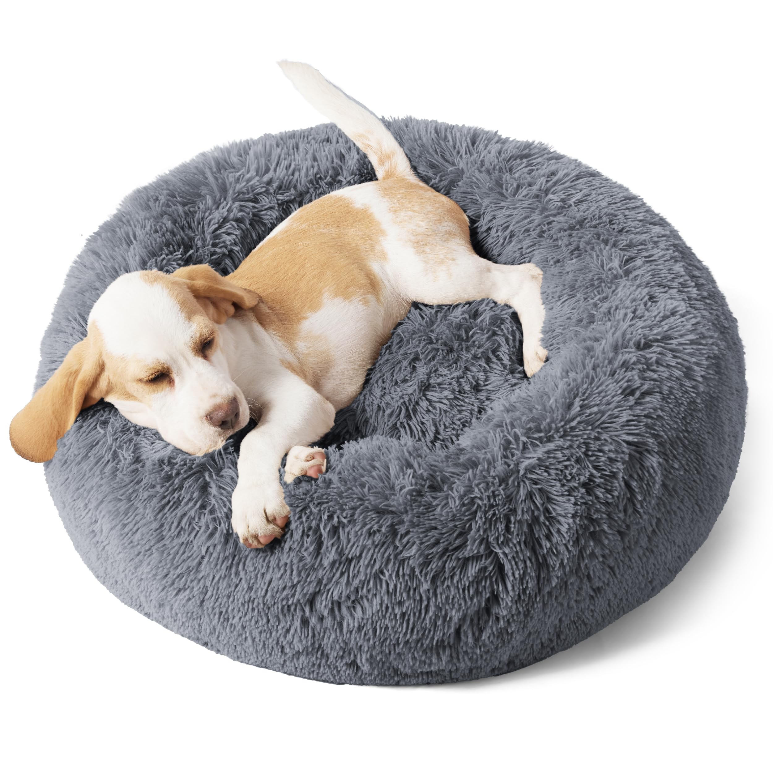 Bedsure Calming Small Dog Bed Donut Washable Cat＆Puppy Bed,23 inches Camel | Oprah Daily Award,Fluffy Faux Fur Round Cuddler,Anti-Slip Bottom,Anti-Anxiety,Deep Sleep for Large Cat & Pets Up to 25 Lbs