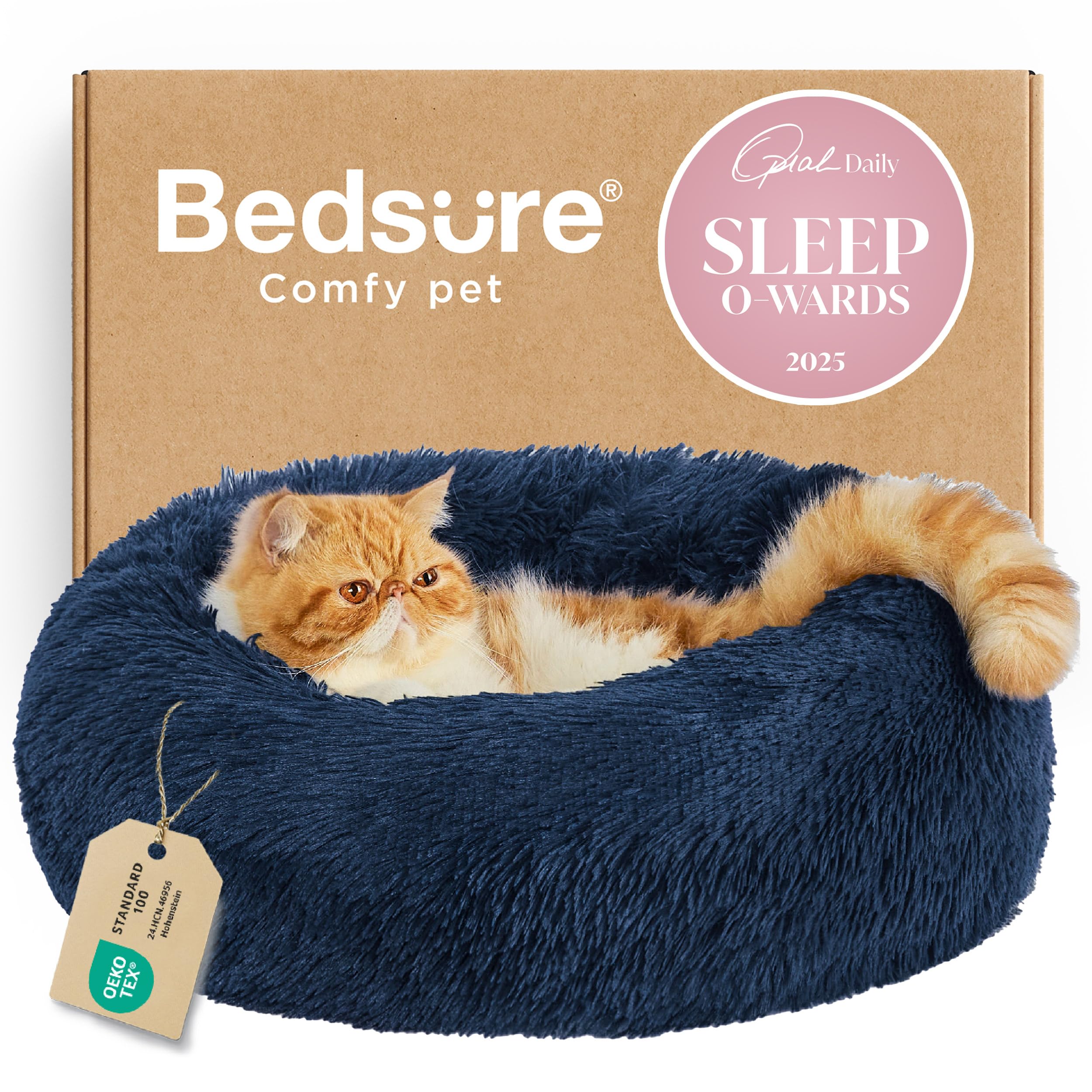 Bedsure Calming Small Dog Bed Donut Washable Cat＆Puppy Bed,23 inches Camel | Oprah Daily Award,Fluffy Faux Fur Round Cuddler,Anti-Slip Bottom,Anti-Anxiety,Deep Sleep for Large Cat & Pets Up to 25 Lbs