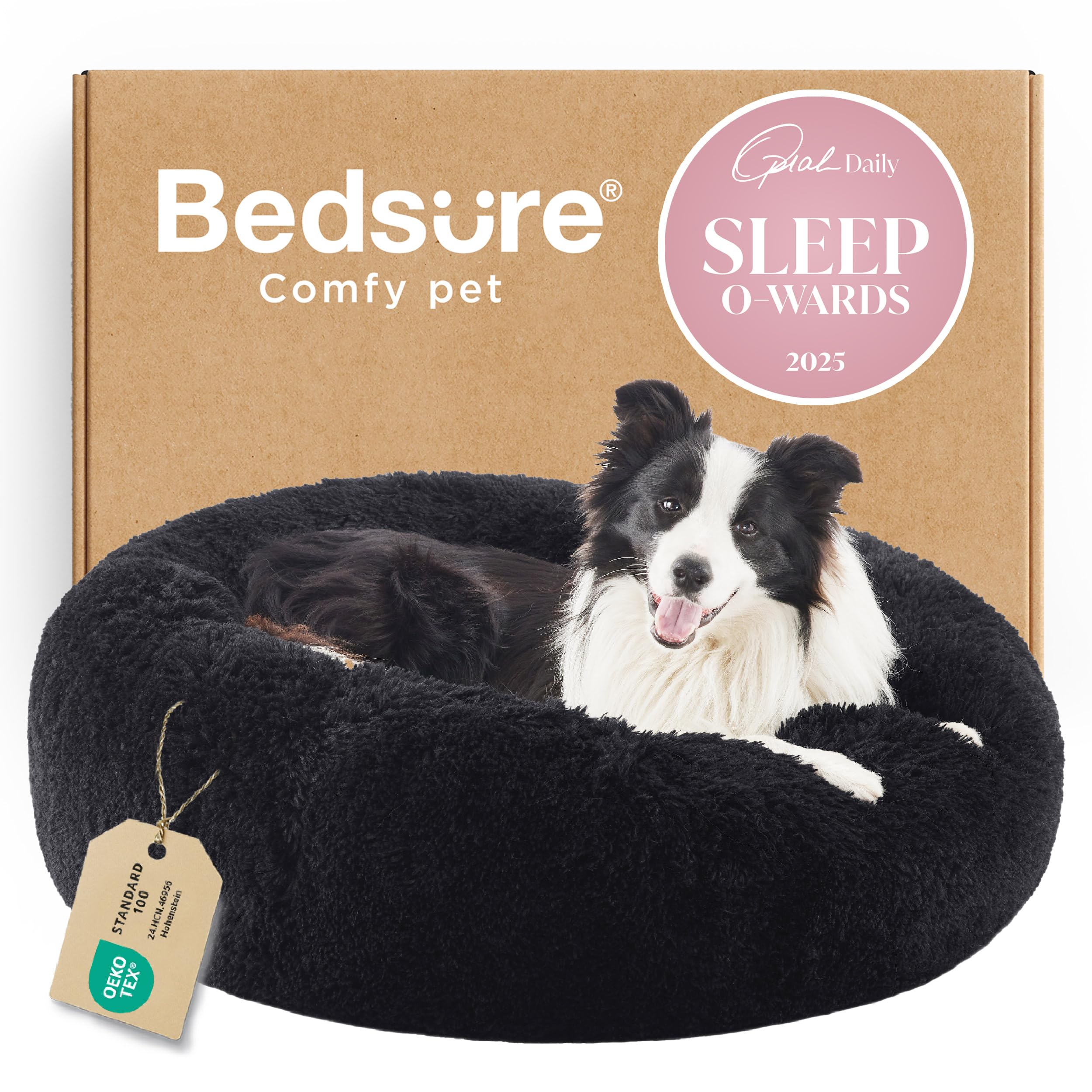 Bedsure Calming Small Dog Bed Donut Washable Cat＆Puppy Bed,23 inches Camel | Oprah Daily Award,Fluffy Faux Fur Round Cuddler,Anti-Slip Bottom,Anti-Anxiety,Deep Sleep for Large Cat & Pets Up to 25 Lbs