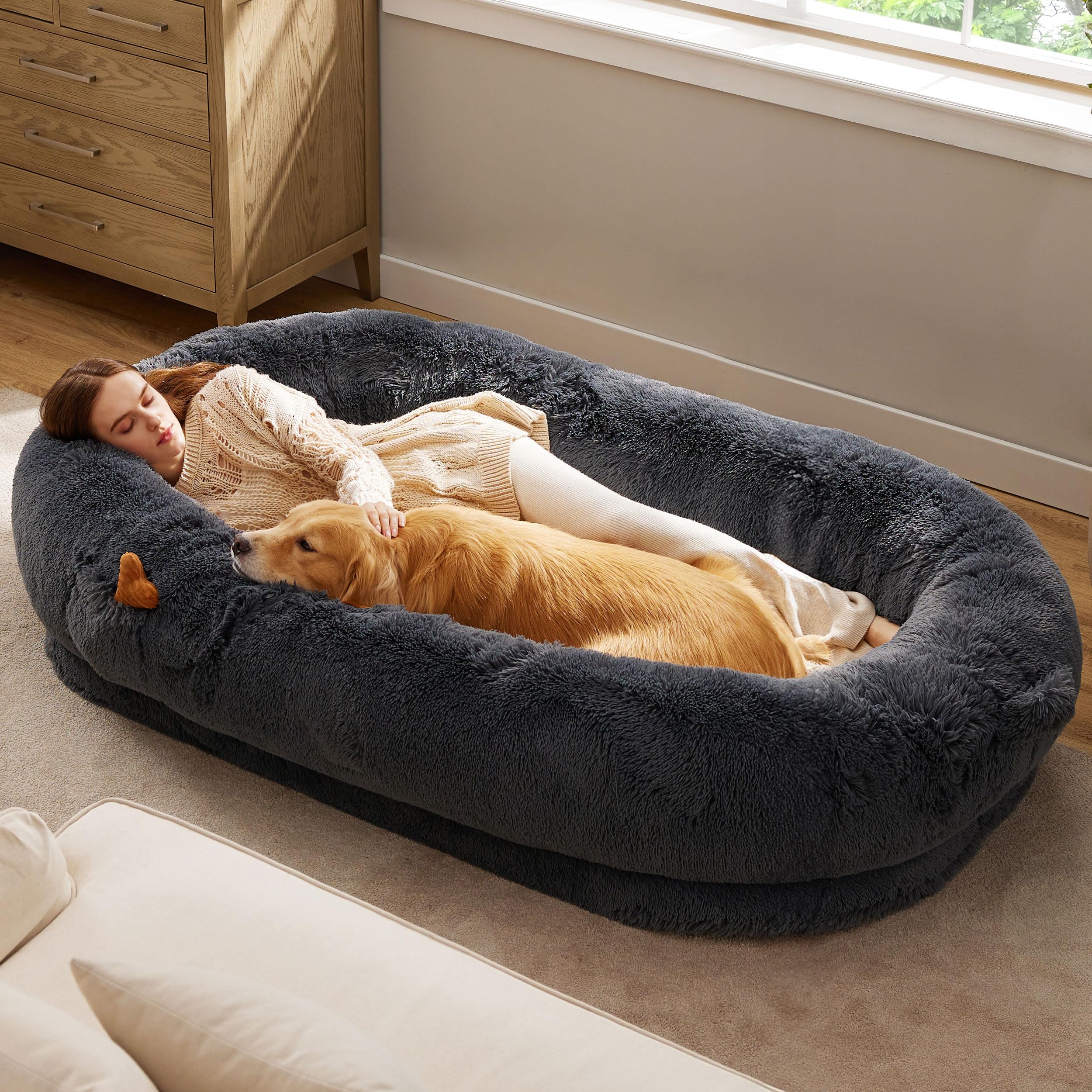 Bedsure Calming Small Dog Bed Donut Washable Cat＆Puppy Bed,23 inches Camel | Oprah Daily Award,Fluffy Faux Fur Round Cuddler,Anti-Slip Bottom,Anti-Anxiety,Deep Sleep for Large Cat & Pets Up to 25 Lbs