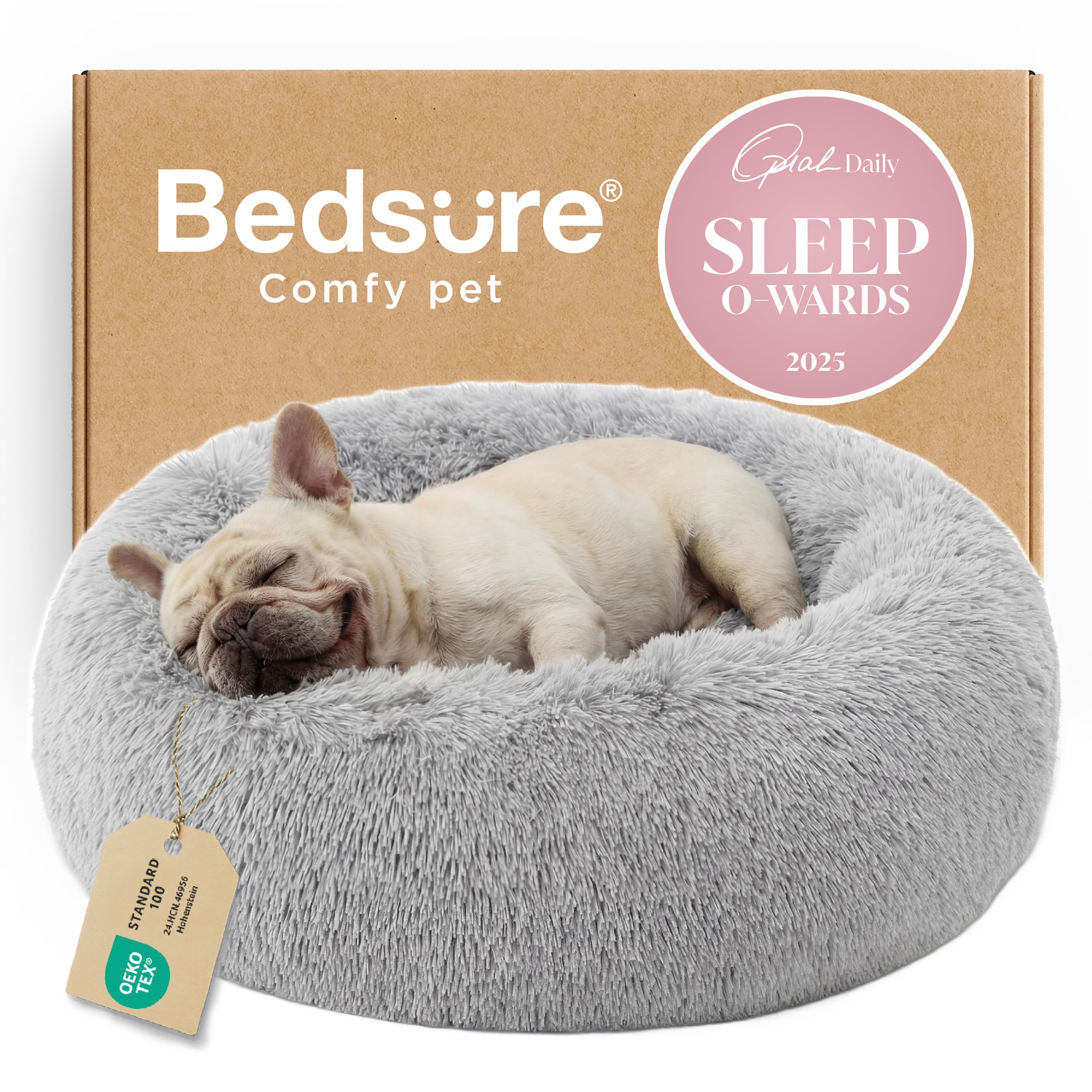 Bedsure Calming Small Dog Bed Donut Washable Cat＆Puppy Bed,23 inches Camel | Oprah Daily Award,Fluffy Faux Fur Round Cuddler,Anti-Slip Bottom,Anti-Anxiety,Deep Sleep for Large Cat & Pets Up to 25 Lbs