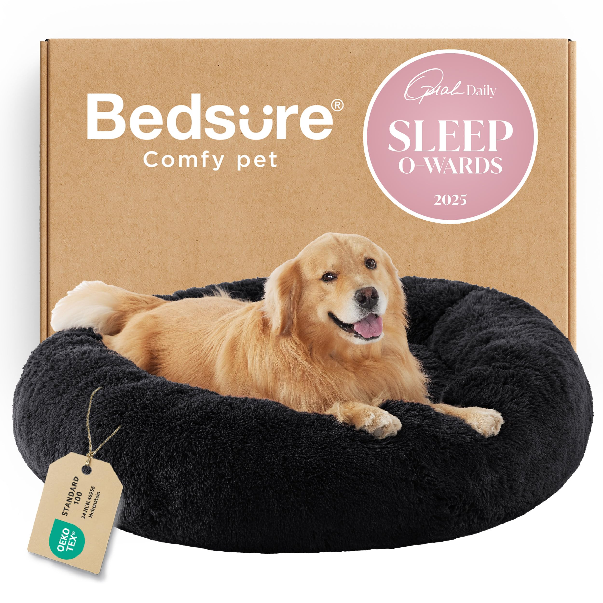 Bedsure Calming Small Dog Bed Donut Washable Cat＆Puppy Bed,23 inches Camel | Oprah Daily Award,Fluffy Faux Fur Round Cuddler,Anti-Slip Bottom,Anti-Anxiety,Deep Sleep for Large Cat & Pets Up to 25 Lbs