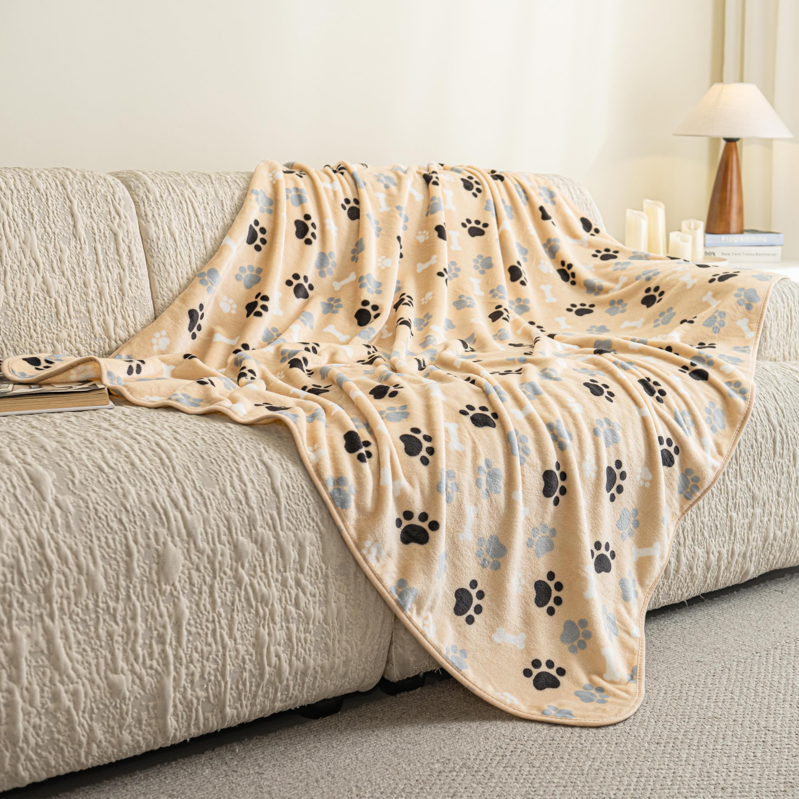 Dog Blanket 2 Pack Soft Flannel Pet Blanket for Dogs & Cats, Cozy Puppy Blanket for Couch Bed Crate, Washable Paw Print Throw 40 * 30 Inch Red&Brown