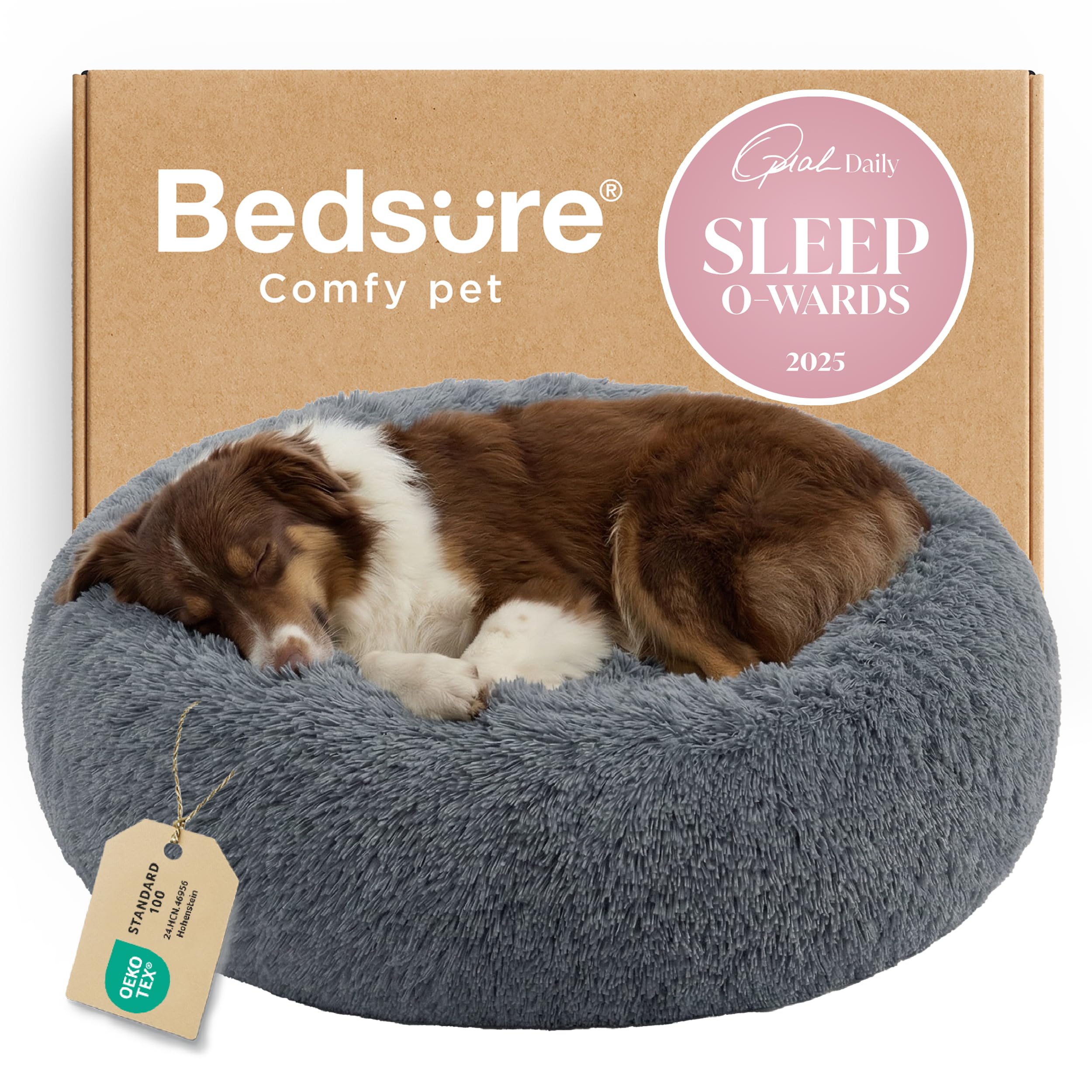 Bedsure Calming Small Dog Bed Donut Washable Cat＆Puppy Bed,23 inches Camel | Oprah Daily Award,Fluffy Faux Fur Round Cuddler,Anti-Slip Bottom,Anti-Anxiety,Deep Sleep for Large Cat & Pets Up to 25 Lbs