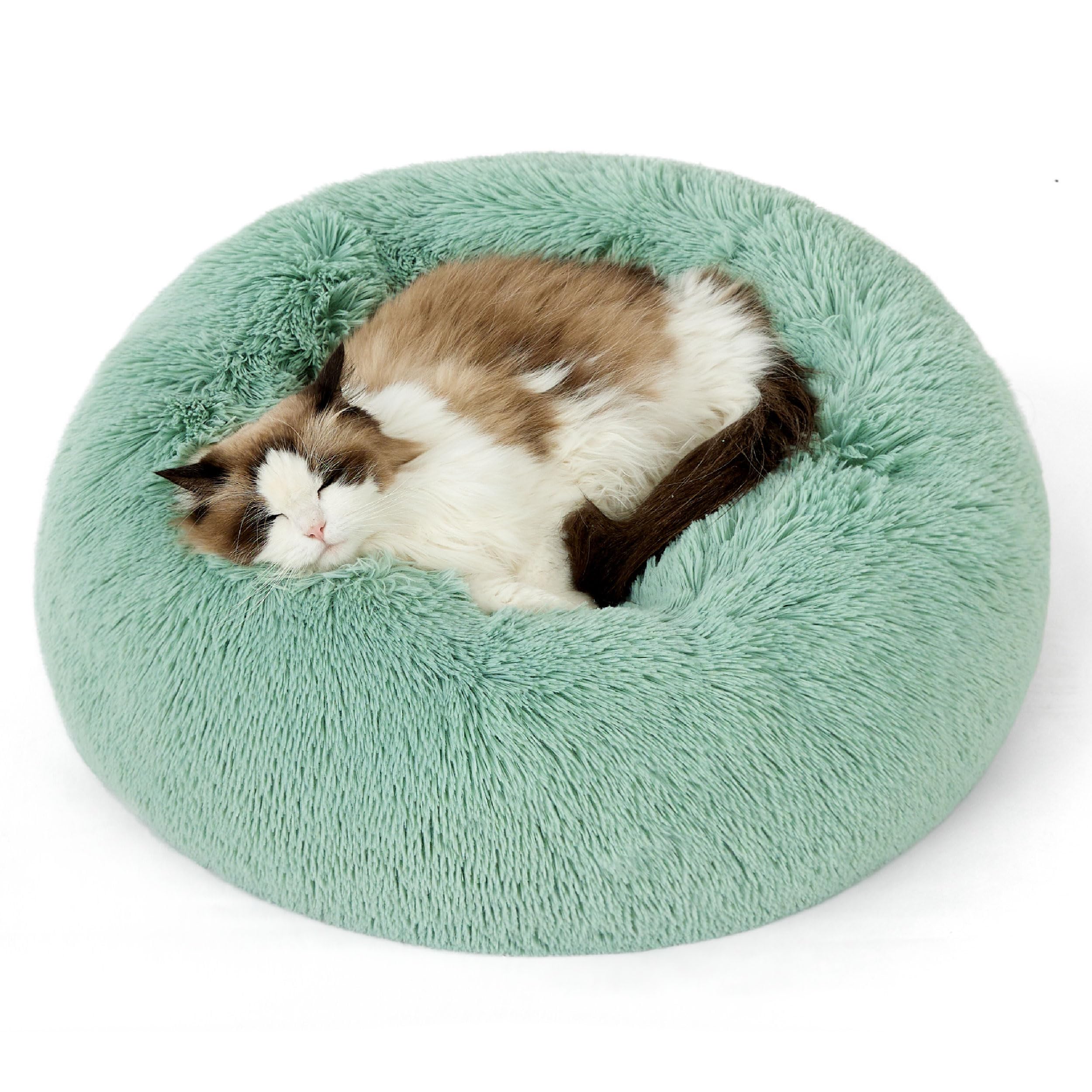Bedsure Calming Small Dog Bed Donut Washable Cat＆Puppy Bed,23 inches Camel | Oprah Daily Award,Fluffy Faux Fur Round Cuddler,Anti-Slip Bottom,Anti-Anxiety,Deep Sleep for Large Cat & Pets Up to 25 Lbs