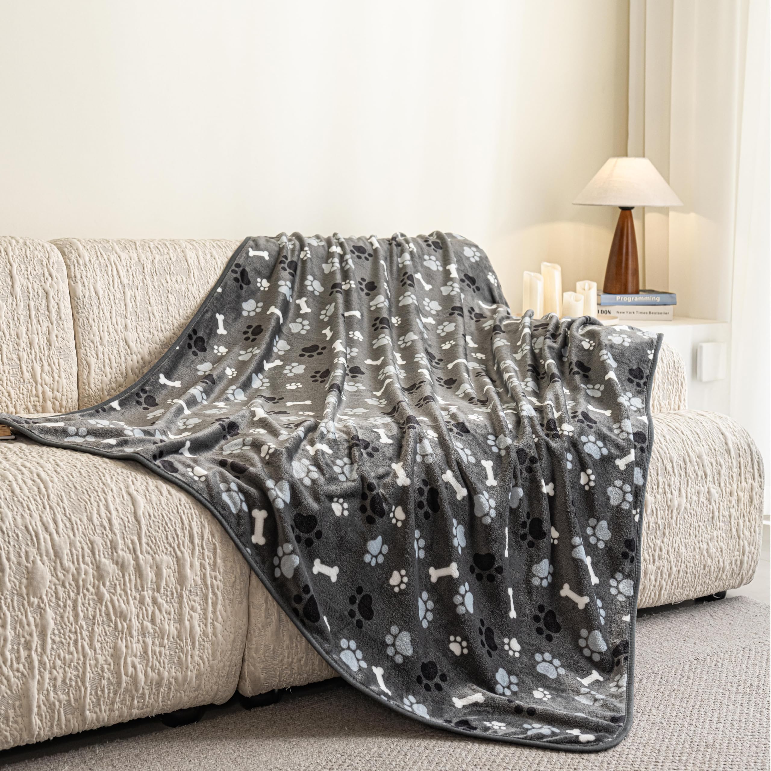 Dog Blanket 2 Pack Soft Flannel Pet Blanket for Dogs & Cats, Cozy Puppy Blanket for Couch Bed Crate, Washable Paw Print Throw 40 * 30 Inch Red&Brown