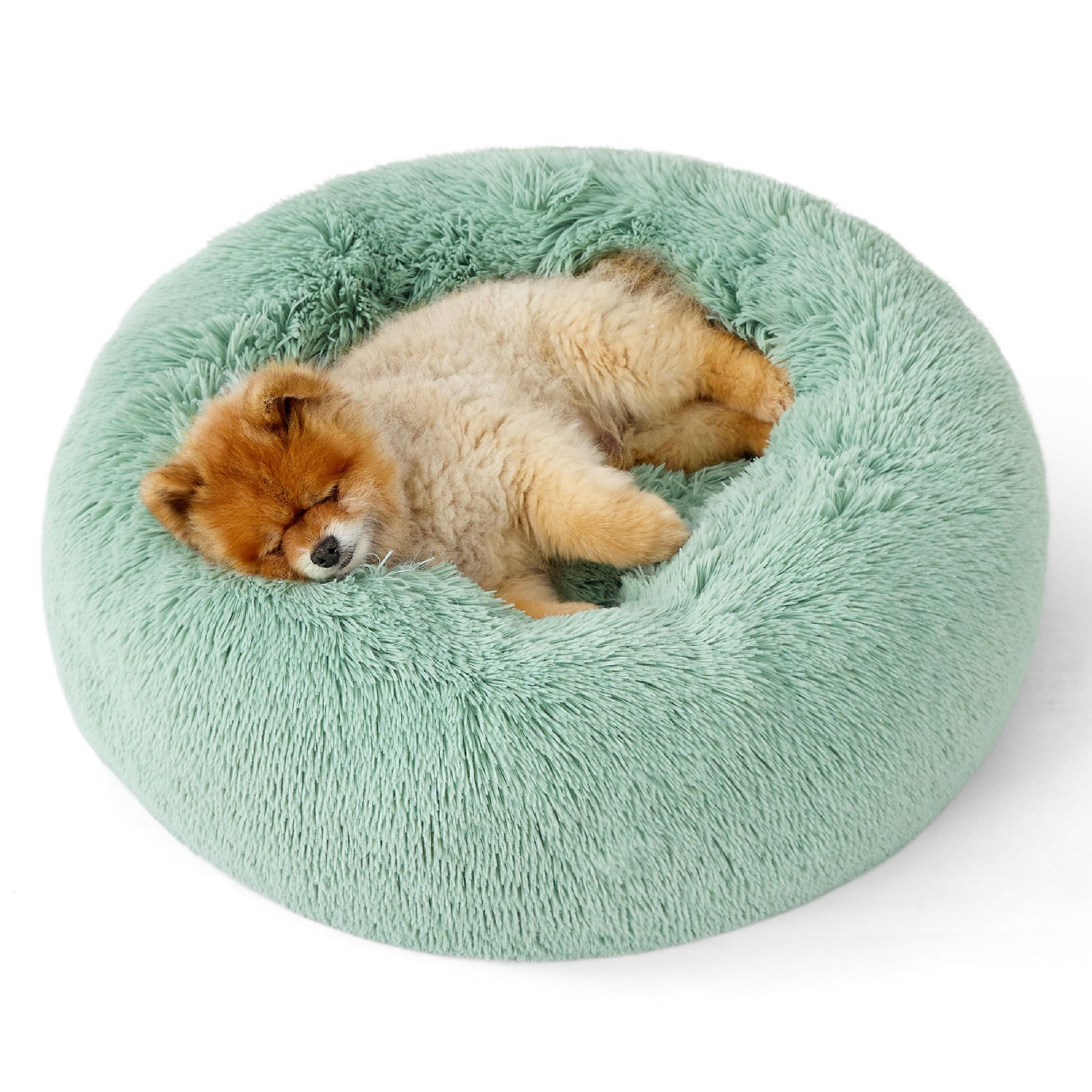 Bedsure Calming Small Dog Bed Donut Washable Cat＆Puppy Bed,23 inches Camel | Oprah Daily Award,Fluffy Faux Fur Round Cuddler,Anti-Slip Bottom,Anti-Anxiety,Deep Sleep for Large Cat & Pets Up to 25 Lbs