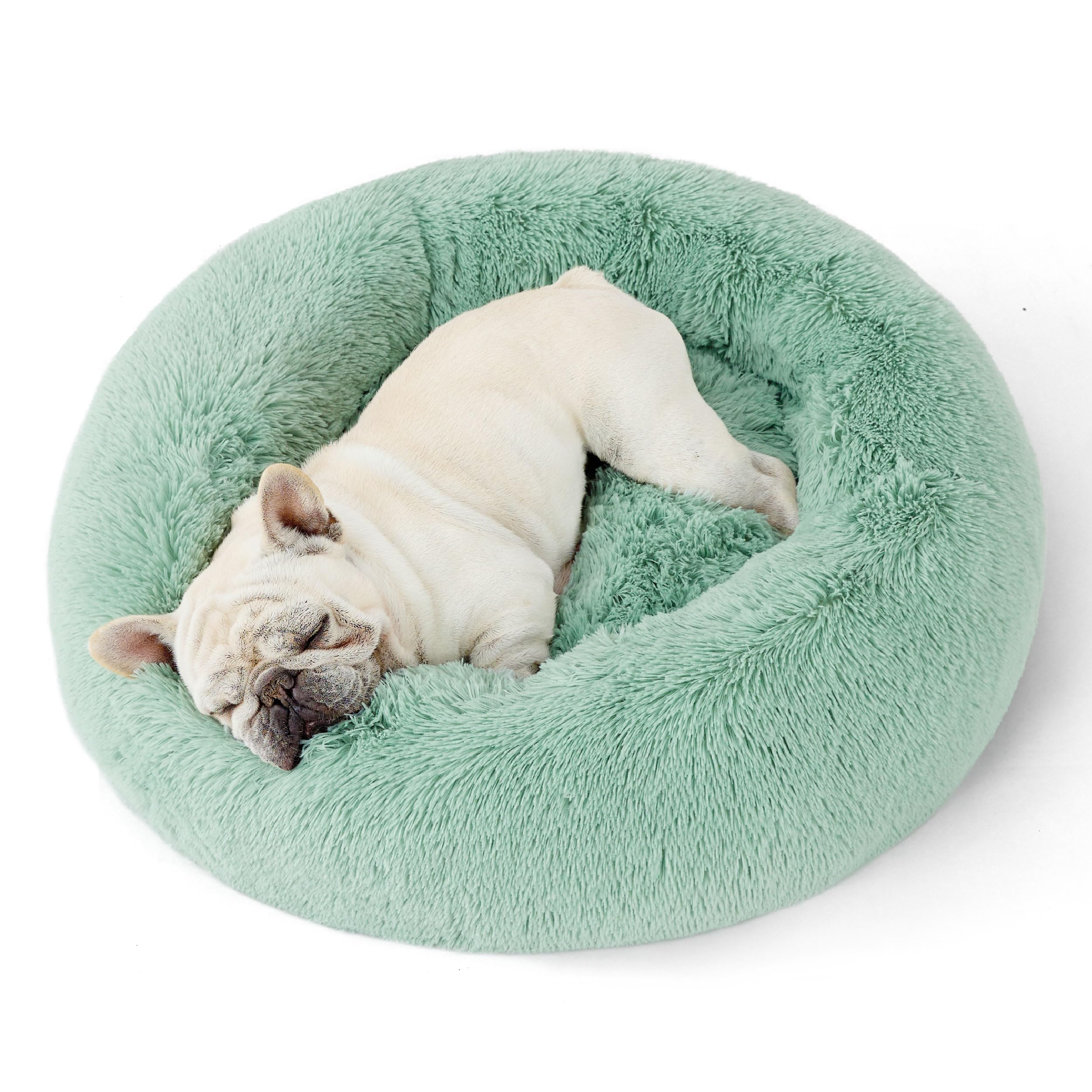 Bedsure Calming Small Dog Bed Donut Washable Cat＆Puppy Bed,23 inches Camel | Oprah Daily Award,Fluffy Faux Fur Round Cuddler,Anti-Slip Bottom,Anti-Anxiety,Deep Sleep for Large Cat & Pets Up to 25 Lbs