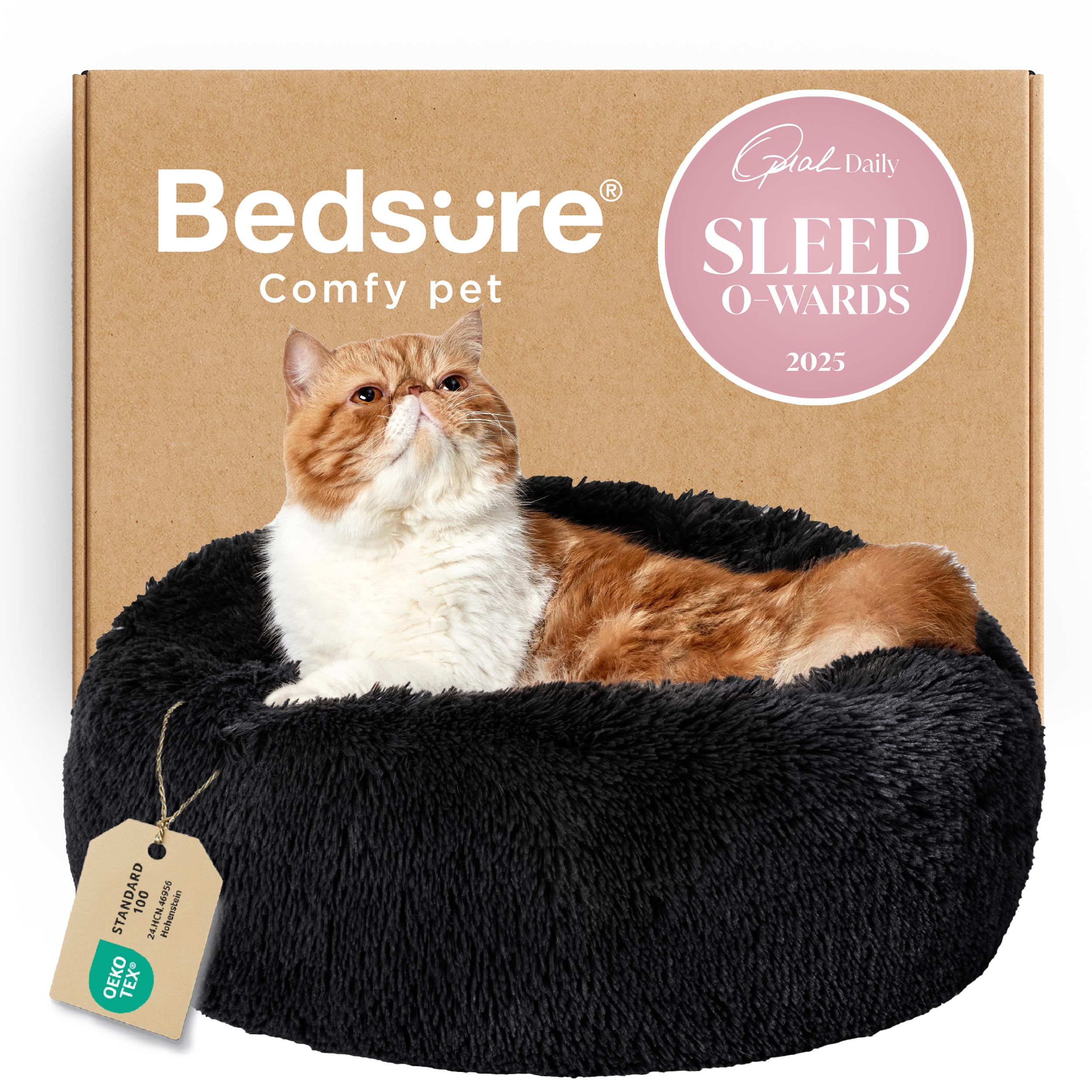 Bedsure Calming Small Dog Bed Donut Washable Cat＆Puppy Bed,23 inches Camel | Oprah Daily Award,Fluffy Faux Fur Round Cuddler,Anti-Slip Bottom,Anti-Anxiety,Deep Sleep for Large Cat & Pets Up to 25 Lbs