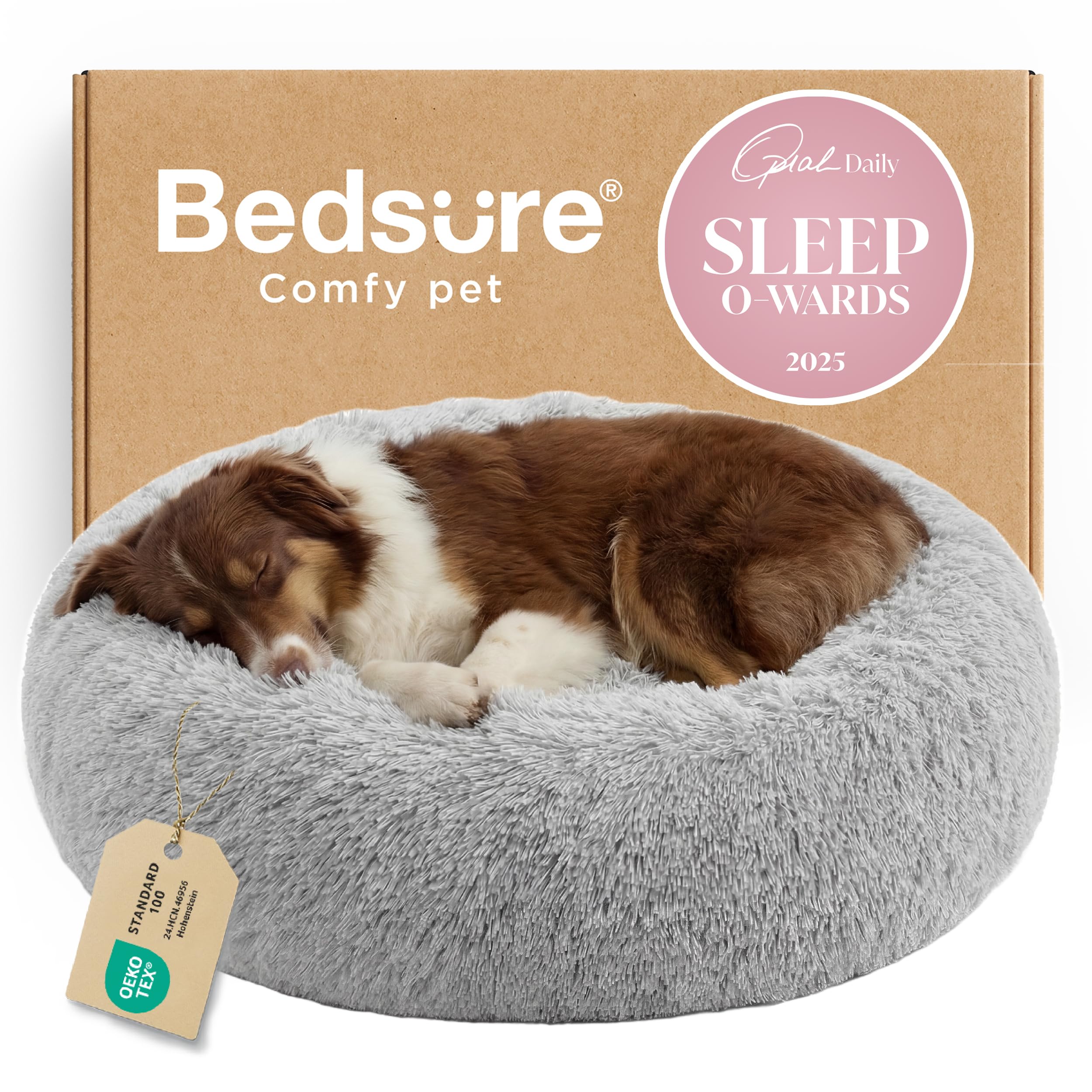 Bedsure Calming Small Dog Bed Donut Washable Cat＆Puppy Bed,23 inches Camel | Oprah Daily Award,Fluffy Faux Fur Round Cuddler,Anti-Slip Bottom,Anti-Anxiety,Deep Sleep for Large Cat & Pets Up to 25 Lbs