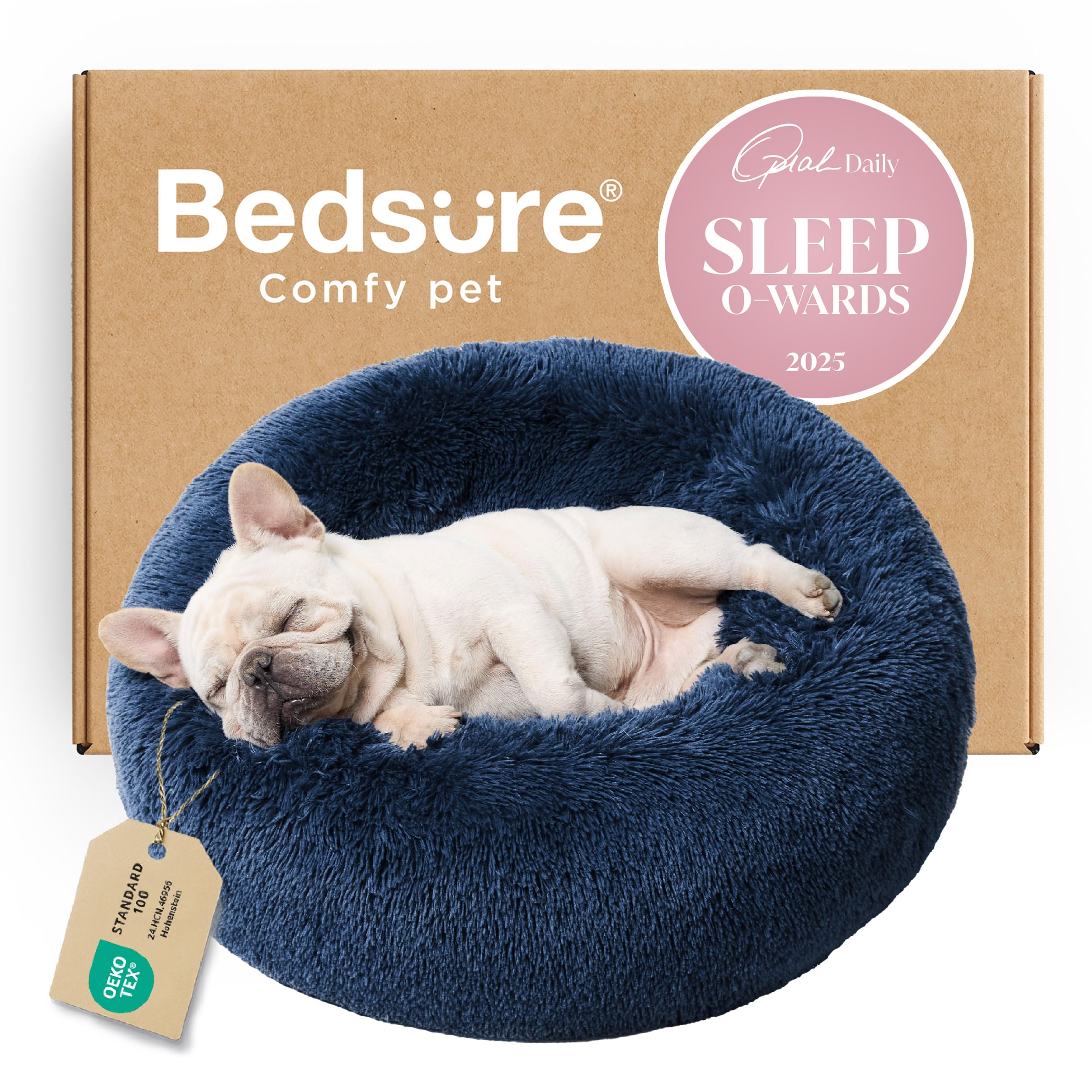 Bedsure Calming Small Dog Bed Donut Washable Cat＆Puppy Bed,23 inches Camel | Oprah Daily Award,Fluffy Faux Fur Round Cuddler,Anti-Slip Bottom,Anti-Anxiety,Deep Sleep for Large Cat & Pets Up to 25 Lbs