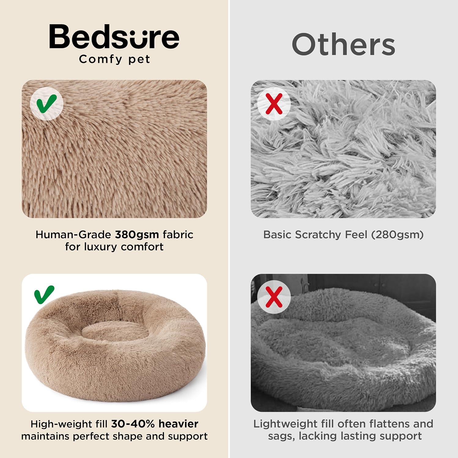 Bedsure Calming Small Dog Bed Donut Washable Cat＆Puppy Bed,23 inches Camel | Oprah Daily Award,Fluffy Faux Fur Round Cuddler,Anti-Slip Bottom,Anti-Anxiety,Deep Sleep for Large Cat & Pets Up to 25 Lbs