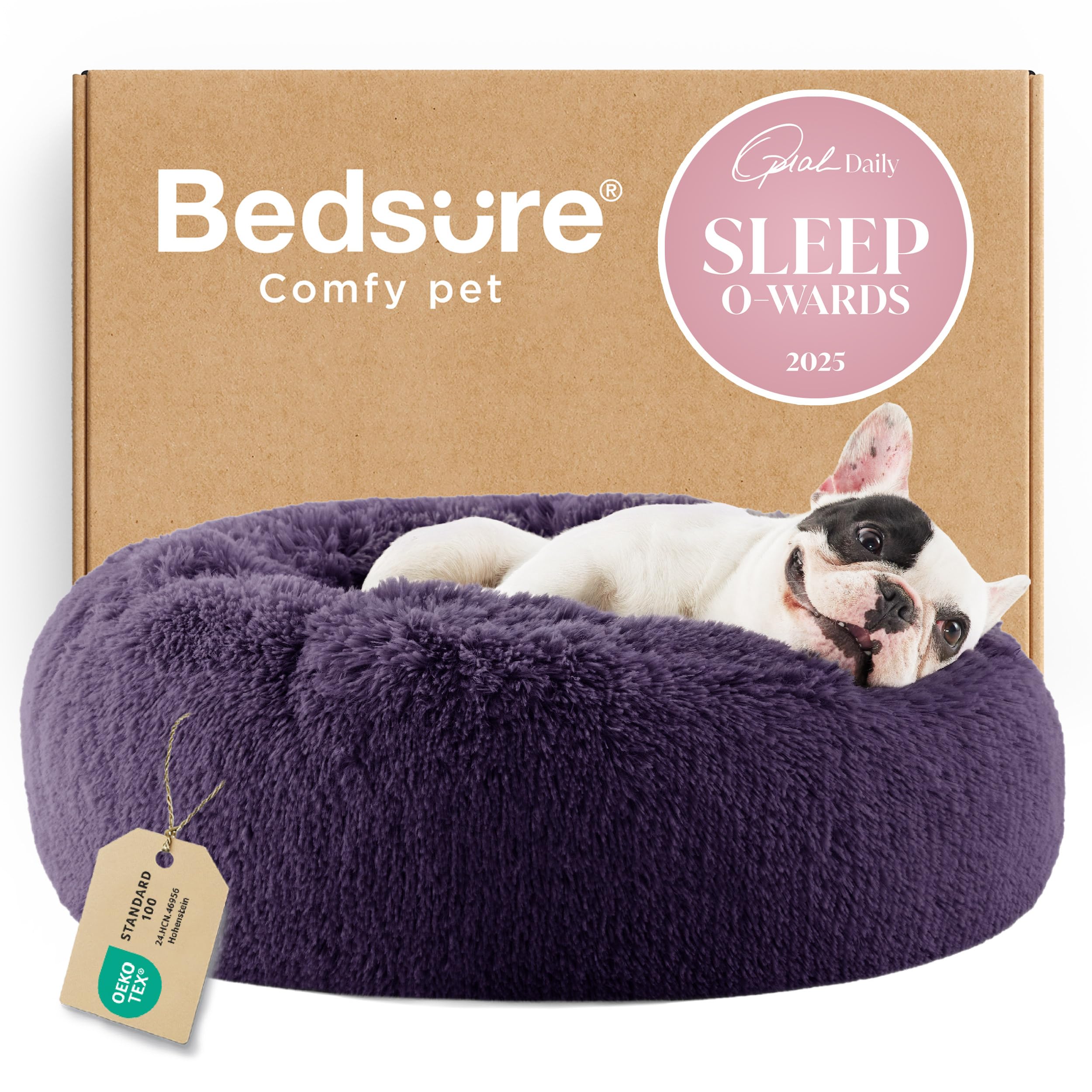 Bedsure Calming Small Dog Bed Donut Washable Cat＆Puppy Bed,23 inches Camel | Oprah Daily Award,Fluffy Faux Fur Round Cuddler,Anti-Slip Bottom,Anti-Anxiety,Deep Sleep for Large Cat & Pets Up to 25 Lbs