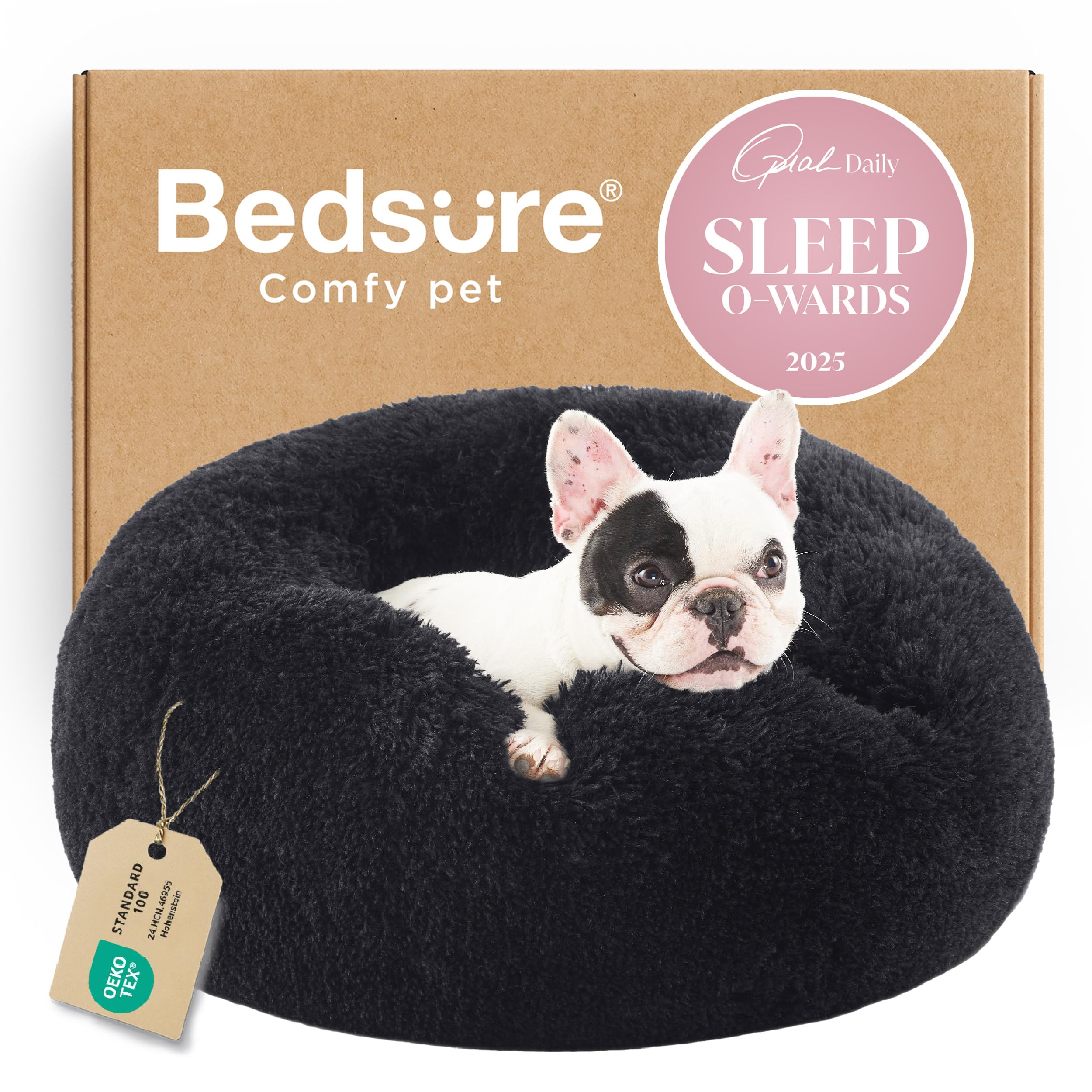 Bedsure Calming Small Dog Bed Donut Washable Cat＆Puppy Bed,23 inches Camel | Oprah Daily Award,Fluffy Faux Fur Round Cuddler,Anti-Slip Bottom,Anti-Anxiety,Deep Sleep for Large Cat & Pets Up to 25 Lbs