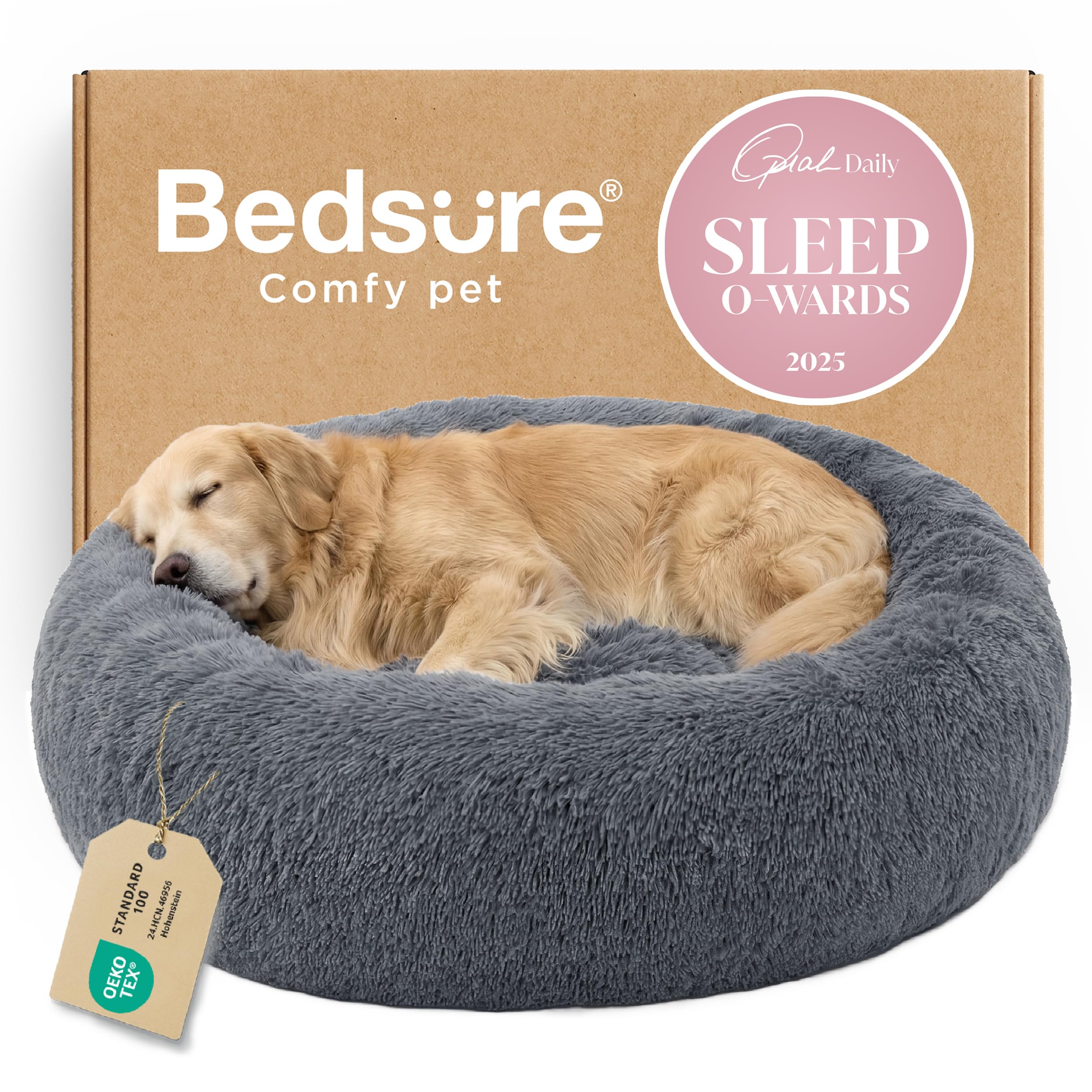 Bedsure Calming Small Dog Bed Donut Washable Cat＆Puppy Bed,23 inches Camel | Oprah Daily Award,Fluffy Faux Fur Round Cuddler,Anti-Slip Bottom,Anti-Anxiety,Deep Sleep for Large Cat & Pets Up to 25 Lbs