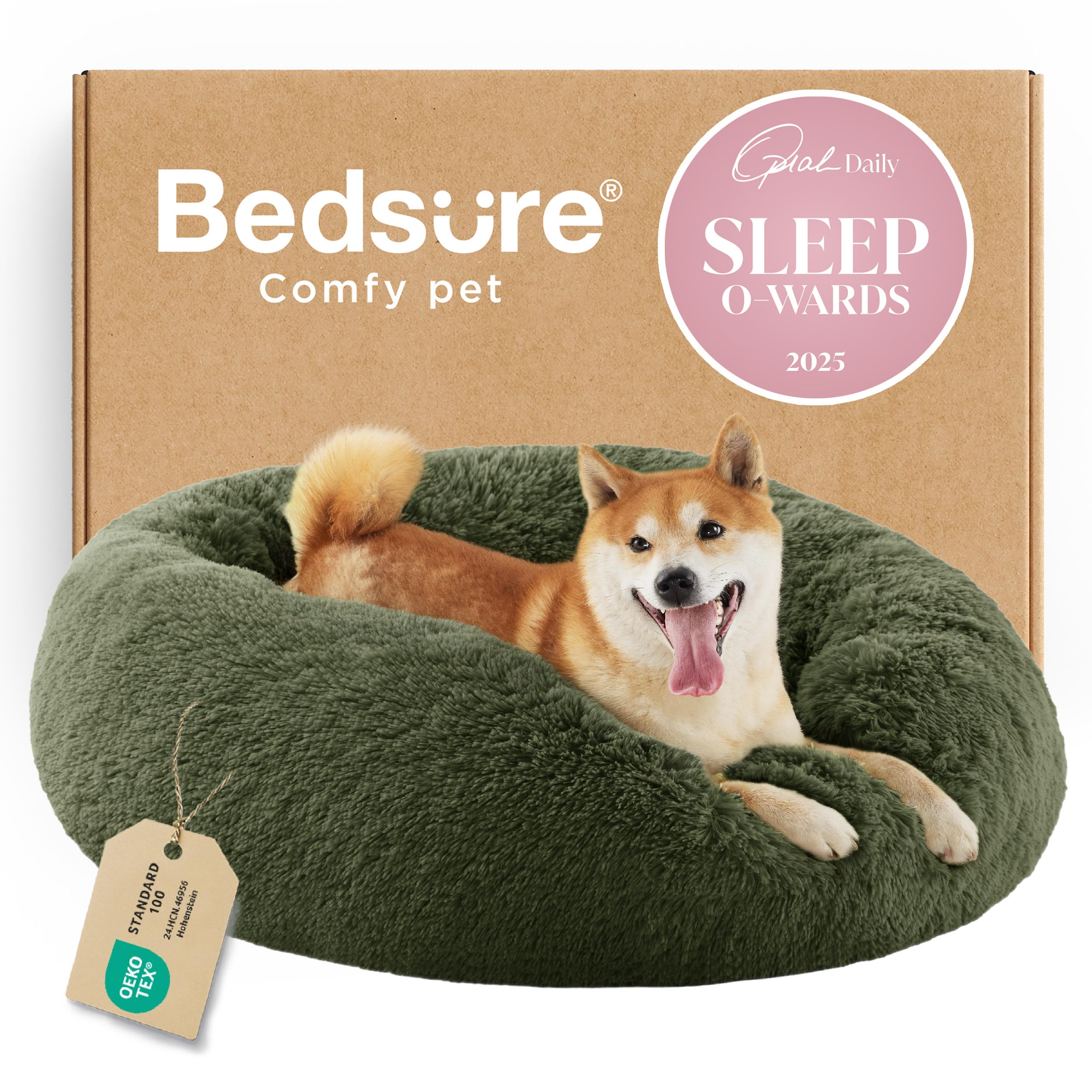 Bedsure Calming Small Dog Bed Donut Washable Cat＆Puppy Bed,23 inches Camel | Oprah Daily Award,Fluffy Faux Fur Round Cuddler,Anti-Slip Bottom,Anti-Anxiety,Deep Sleep for Large Cat & Pets Up to 25 Lbs