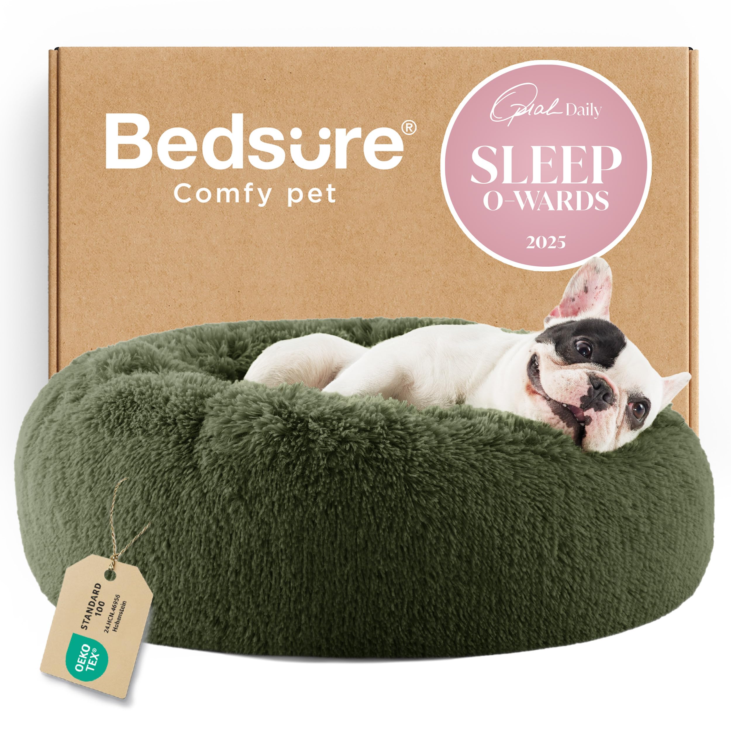 Bedsure Calming Small Dog Bed Donut Washable Cat＆Puppy Bed,23 inches Camel | Oprah Daily Award,Fluffy Faux Fur Round Cuddler,Anti-Slip Bottom,Anti-Anxiety,Deep Sleep for Large Cat & Pets Up to 25 Lbs