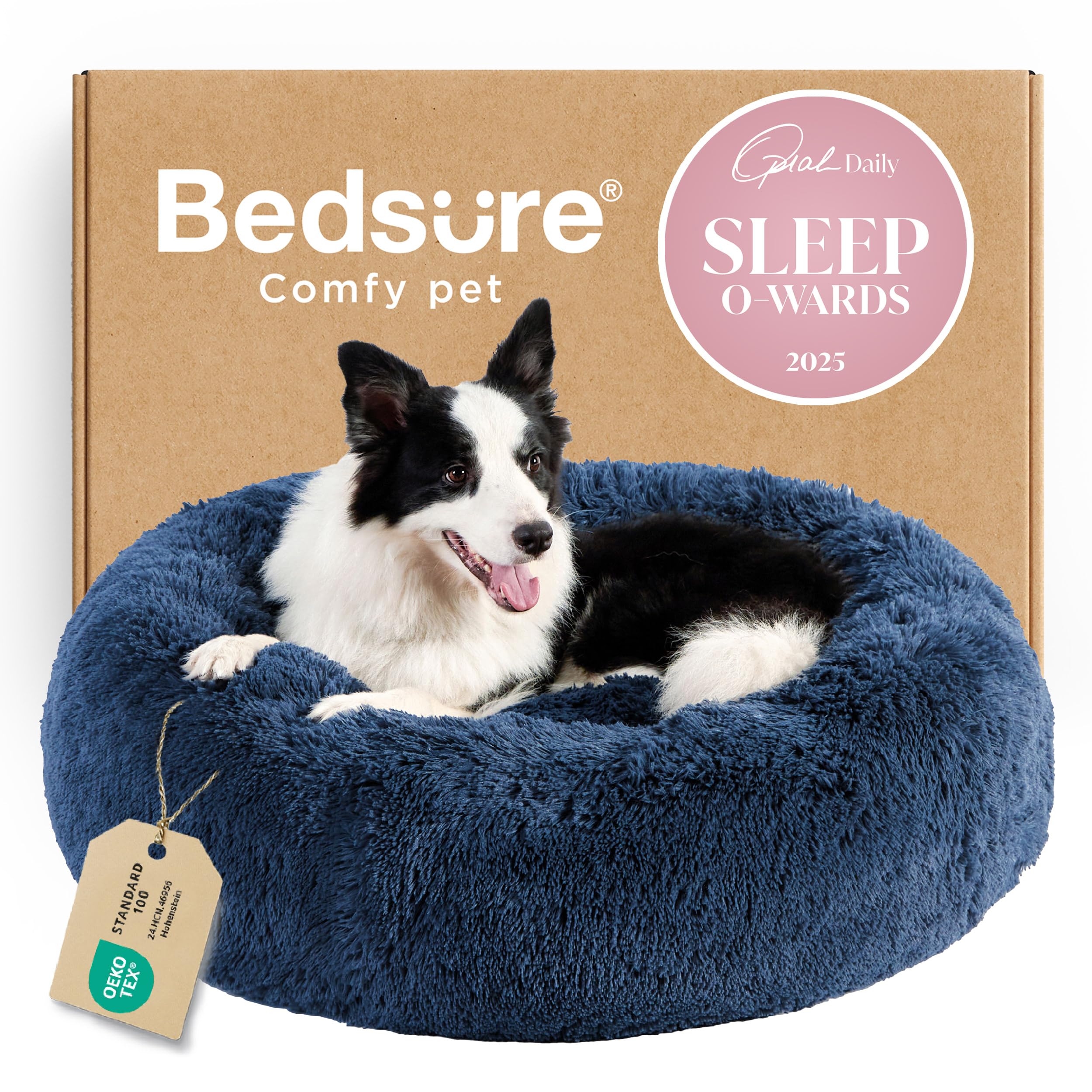 Bedsure Calming Small Dog Bed Donut Washable Cat＆Puppy Bed,23 inches Camel | Oprah Daily Award,Fluffy Faux Fur Round Cuddler,Anti-Slip Bottom,Anti-Anxiety,Deep Sleep for Large Cat & Pets Up to 25 Lbs